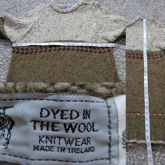 Dyed In The Wool Brown Tan 100% Wool Sweater Made In Ireland L/XL - Picture 9 of 9